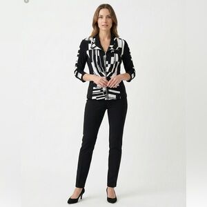 JOSEPH RIBKOFF Stretch Jersey Knit Long Sleeve Blazer Rusched Sleeves Zip Close